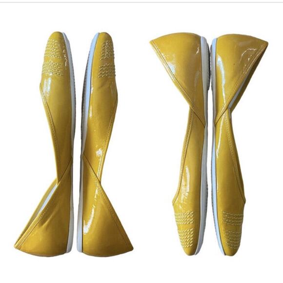 HOGAN Women US 6.5 Patent Leather Ballet Flats D’Orsay Yellow Italy Coquette - Picture 6 of 7